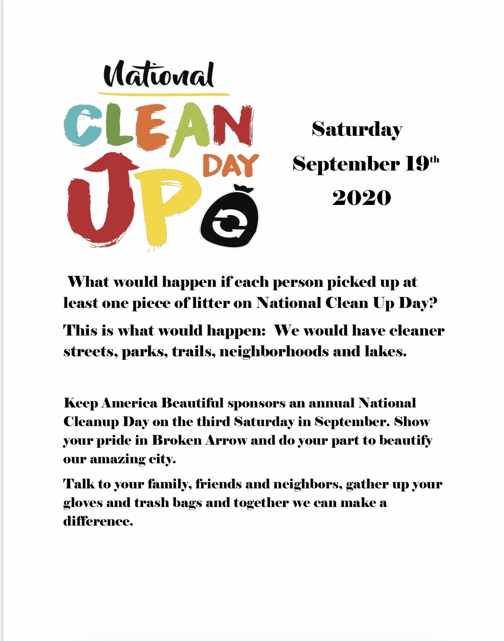 National Clean Up Day - Keep Broken Arrow Beautiful